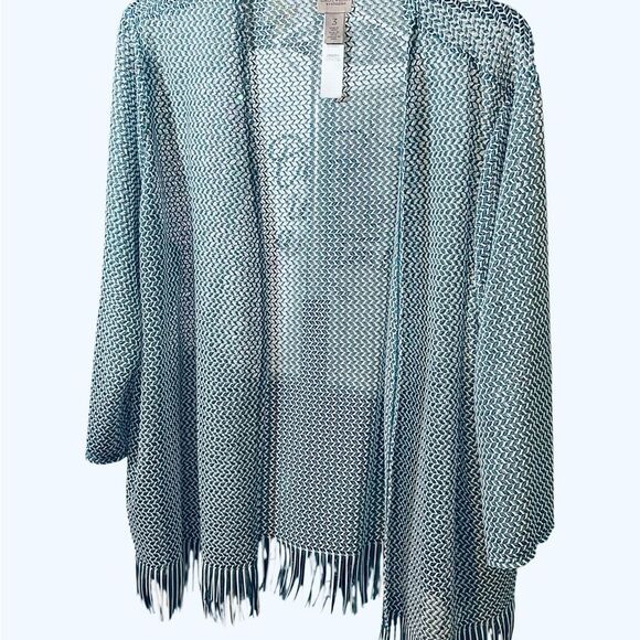 Chico's Teal and White Knit Cardigan - Picture 1 of 5